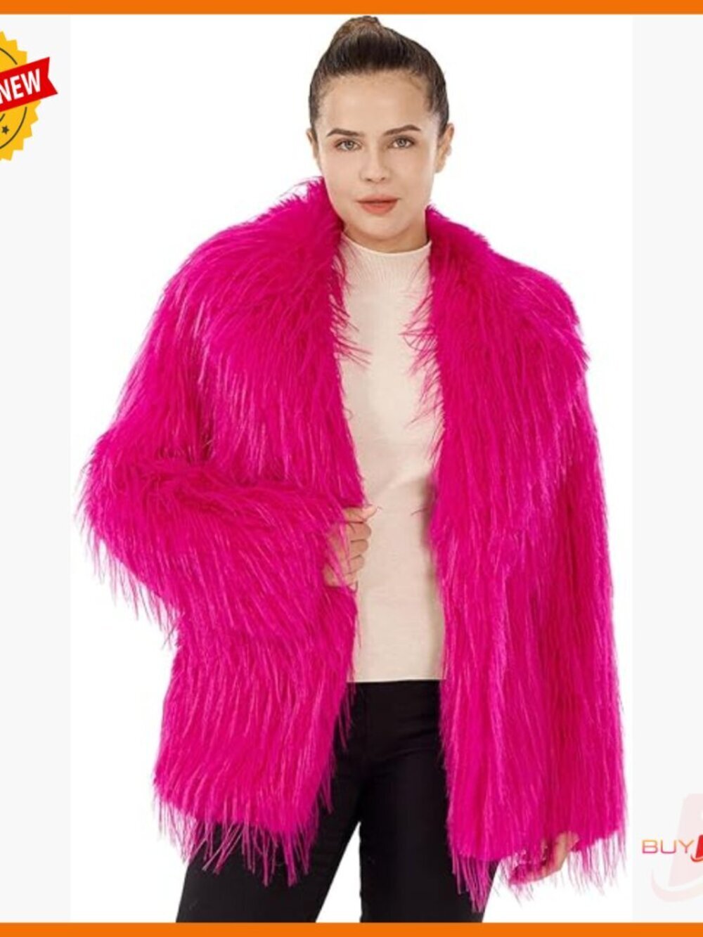 Fluffy Faux Fur Coat with Belt & Pockets Open Front Cardigan Jacket